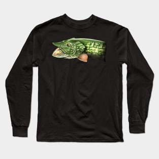 Northern Pike Fishing Art Illustration Long Sleeve T-Shirt